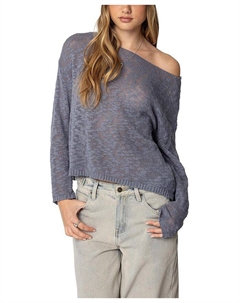 Бри Свитер оверсайз с лодочкой, синий Edikted