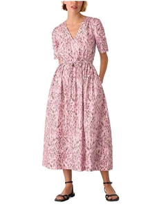 Леопардовое хлопковое платье миди, розовый Whistles