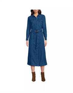 Женское платье-рубашка миди из мягкого денима, синий Lands' end