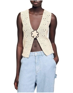 Nouck Свитер с V-образным вырезом и вязкой крючком, слоновая кость/кремовый Sandro