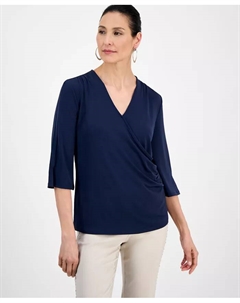 Женский трикотажный топ с запахом, синий Jm collection