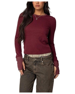 Длинный вафельный футболка, красный Edikted