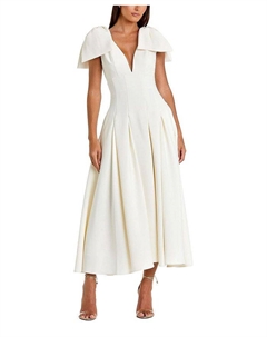 Креповое миди-платье фасора "A-line" с бантами на бретелях, слоновая кость/кремовый Mac duggal