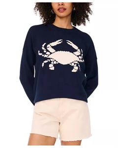 Женский расслабленный свитер из хлопка с круглым вырезом Crab, синий Vince camuto