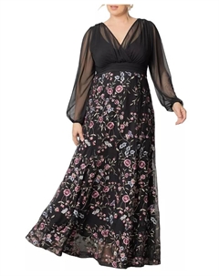 Платье вечернее пышное с вышивкой Isabella из сетки для полных, мультиколор Kiyonna