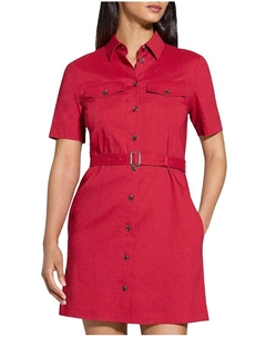 Льняное милитари мини-платье, красный Theory