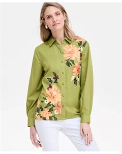 Женская блузка из хлопкового поплина с принтом, зеленый Jm collection