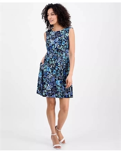 Маленькое платье-футляр с принтом без рукавов Fit & Flare, синий Connected
