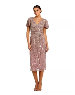 Женское платье с декоративными элементами, имитацией запаха и расклешенными рукавами, фиолетовый Mac duggal