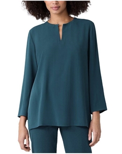 Шелковая туника с круглым вырезом из креп-жоржета, зеленый Eileen fisher