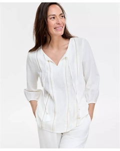 Женская блузка из льняной смеси с вышивкой и защипами, белый Jm collection