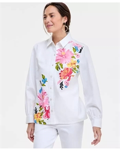 Женская блузка из хлопкового поплина с принтом, белый Jm collection