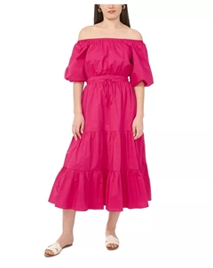 Женское платье макси с открытыми плечами и ярусами, красный Vince camuto