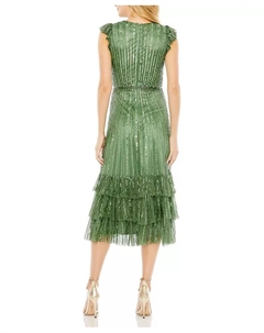 Женское платье с пайетками, запахом, короткими рукавами и рюшами по подолу, зеленый Mac duggal
