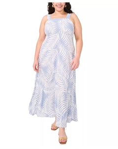 Платье макси без рукавов с тропическим принтом, плиссированной спинкой и ярусами, plus size, синий Vince camuto