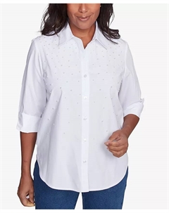 Женская блуза с цветочным принтом и клепаными пуговицами Flower Power, белый Alfred dunner