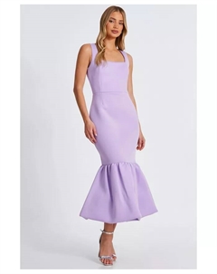 Женское платье макси Scuba Foam с квадратным вырезом и баской, фиолетовый Quiz