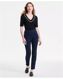 Женские брюки на резинке с жаккардовым принтом, синий Jm collection