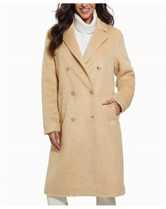 Женское пальто с фактурной тканью, двубортное, с вырезом лацканом, коричневый/бежевый Guess