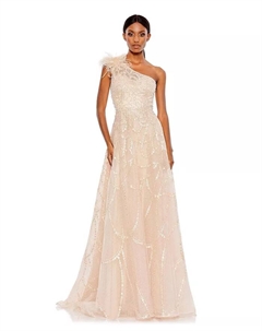 Женское платье фасона "А-силуэт" с декором и одним плечом, оранжевый Mac duggal