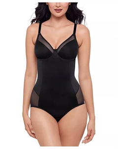 Женский сексуальный утягивающий боди с прозрачными вставками и чашечками, черный Miraclesuit