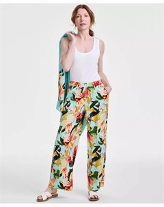 Женские брюки на резинке из сатина с принтом, мультиколор Jm collection