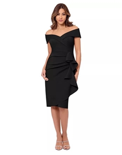 Маленькое платье с открытыми плечами, рюшами и вырезом "сердечко", черный Xscape