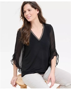 Женская блузка с тюльпанообразными рукавами и комбинированными материалами, черный Jm collection