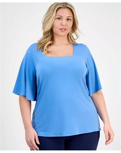 Топ с расклешенными рукавами больших размеров, синий Jm collection