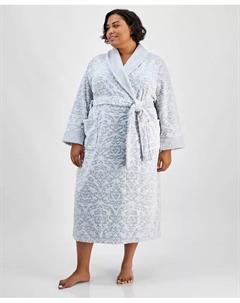 Плюс сайз длинный махровый халат с тиснением, серый Charter club