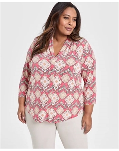 Топ с принтом и рукавом 3/4, Plus Size, красный Jm collection