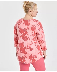 Топ с круглым вырезом и рукавом 3/4, Plus Size, розовый Jm collection