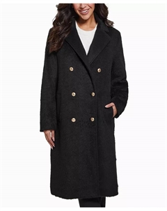 Женское пальто с фактурной тканью, двубортное, с вырезом лацканом, черный Guess