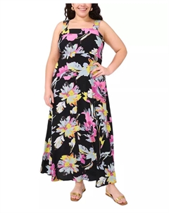 Платье макси без рукавов с квадратным вырезом и сборкой на спине, цветочный принт, plus size, фиолетовый Vince camuto