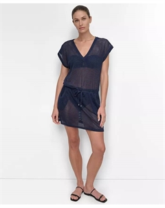Женская сетчатая туника на шнурке для плавания, синий Dkny