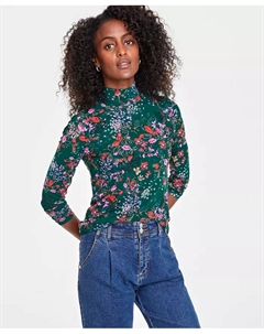 Женский топ с принтом и воротником-стойкой из сетки, зеленый On 34th