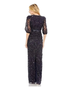 Женское вечернее платье с пайетками и рукавами 3/4, синий Mac duggal