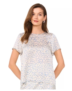 Женский топ с абстрактным принтом и отделкой из бусин, синий Vince camuto