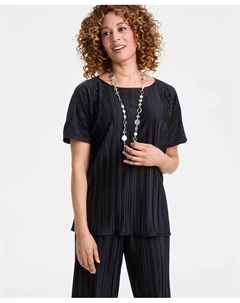 Женский плиссированный топ с рукавом долман и коротким рукавом, черный Jm collection