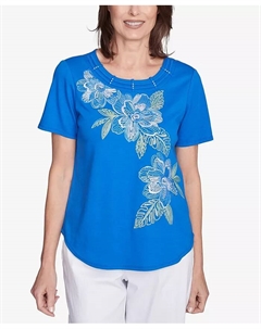 Женский топ Parrot Cay с тропической цветочной вышивкой, синий Alfred dunner