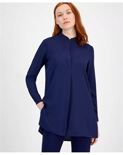 Женская туника с разрезом на воротнике и длинными рукавами Nehru, синий Anne klein