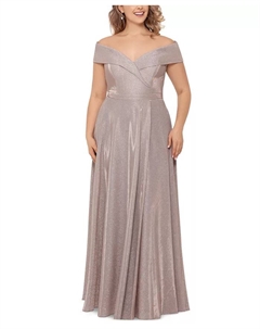 Платье с открытыми плечами с пайетками Plus Size, розовый Xscape