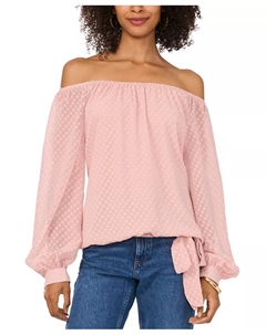 Женская блуза с фактурной тканью, открытыми плечами, длинными рукавами и завязкой спереди, розовый Vince camuto