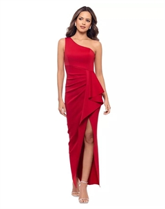 Женское платье с одним плечом, рюшами и расклешенным силуэтом длиной макси Fit & Flare, красный Xscape