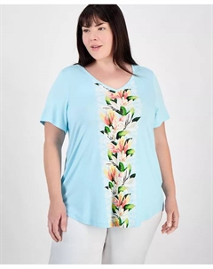 Топ с V-образным вырезом и короткими рукавами больших размеров, синий Jm collection