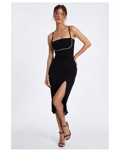 Женское миди-платье из крепа с отделкой стразами в стиле Scuba, черный Quiz