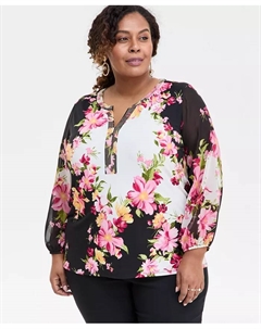 Топ с принтом и декором больших размеров, черный Jm collection