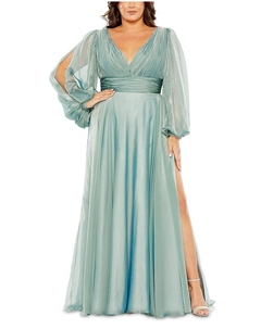 Пышное платье фасона "А-силуэт" с декоративными рукавами, синий Mac duggal