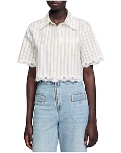 Полосатая укороченная рубашка, слоновая кость/кремовый Sandro