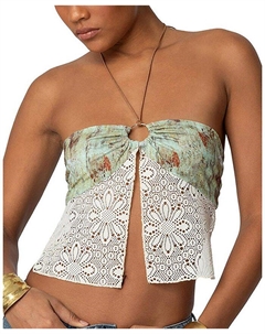 Топ Kloe с ажурной вязкой, без спинки и разрезом спереди, зеленый Edikted